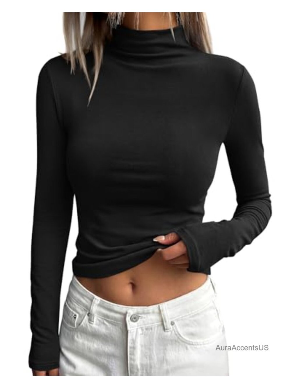 Fitted Thermal Mock Neck Long Sleeve Tee for Women - Picture 3 of 6